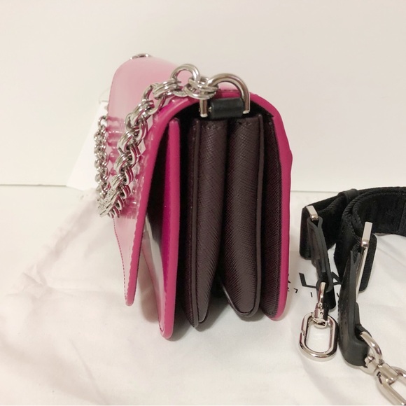 🌸New Furla Patent Leather Pink Shoulder Bag Handbag With Adjustable Strap - Picture 5 of 11